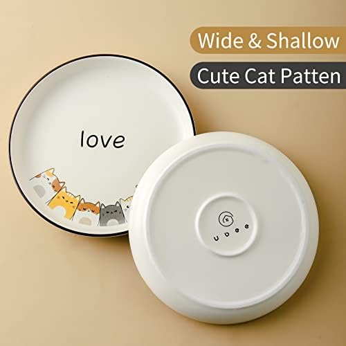 קערות חתול קרמיקה של Ubee עם דפוס חתול חמוד | 6.2 אינץ 'קערת חתול ידידותית לחתול רדוד צלחות צלחות חתול רחבות | 3 קערות